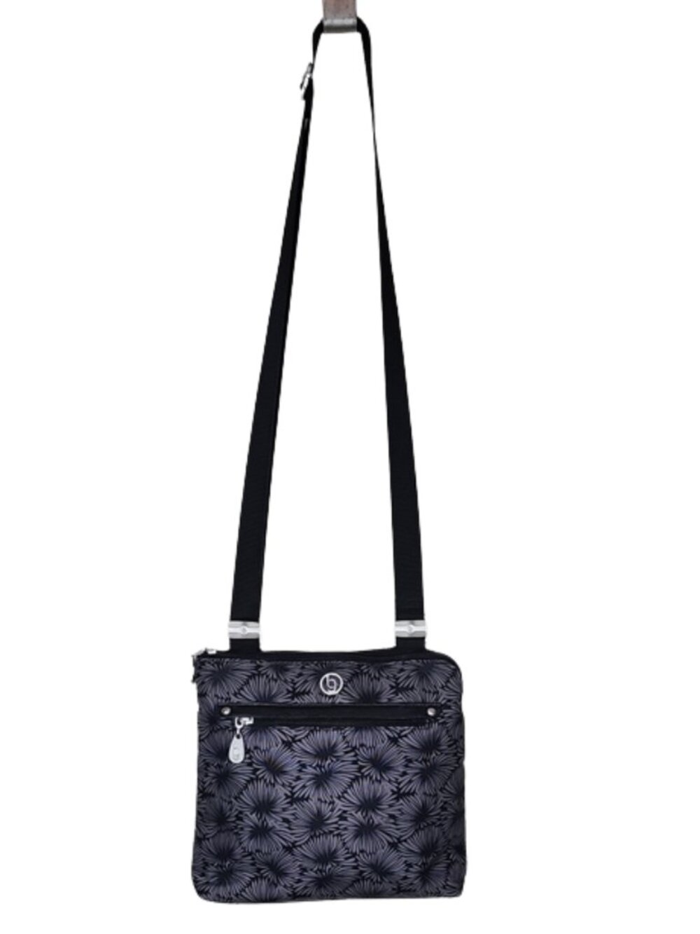 Baggallini Crossbody Bag Black Gray Floral Print Travel Purse RFID Lightweight